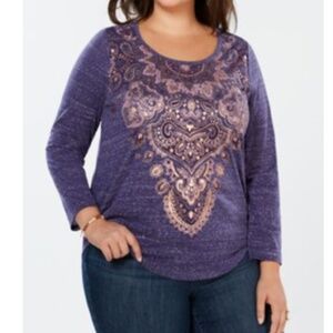 (NWT) Style & Co Women's Metallic Medal Scoop Neck Long Sleeve Top Plus Size 1X